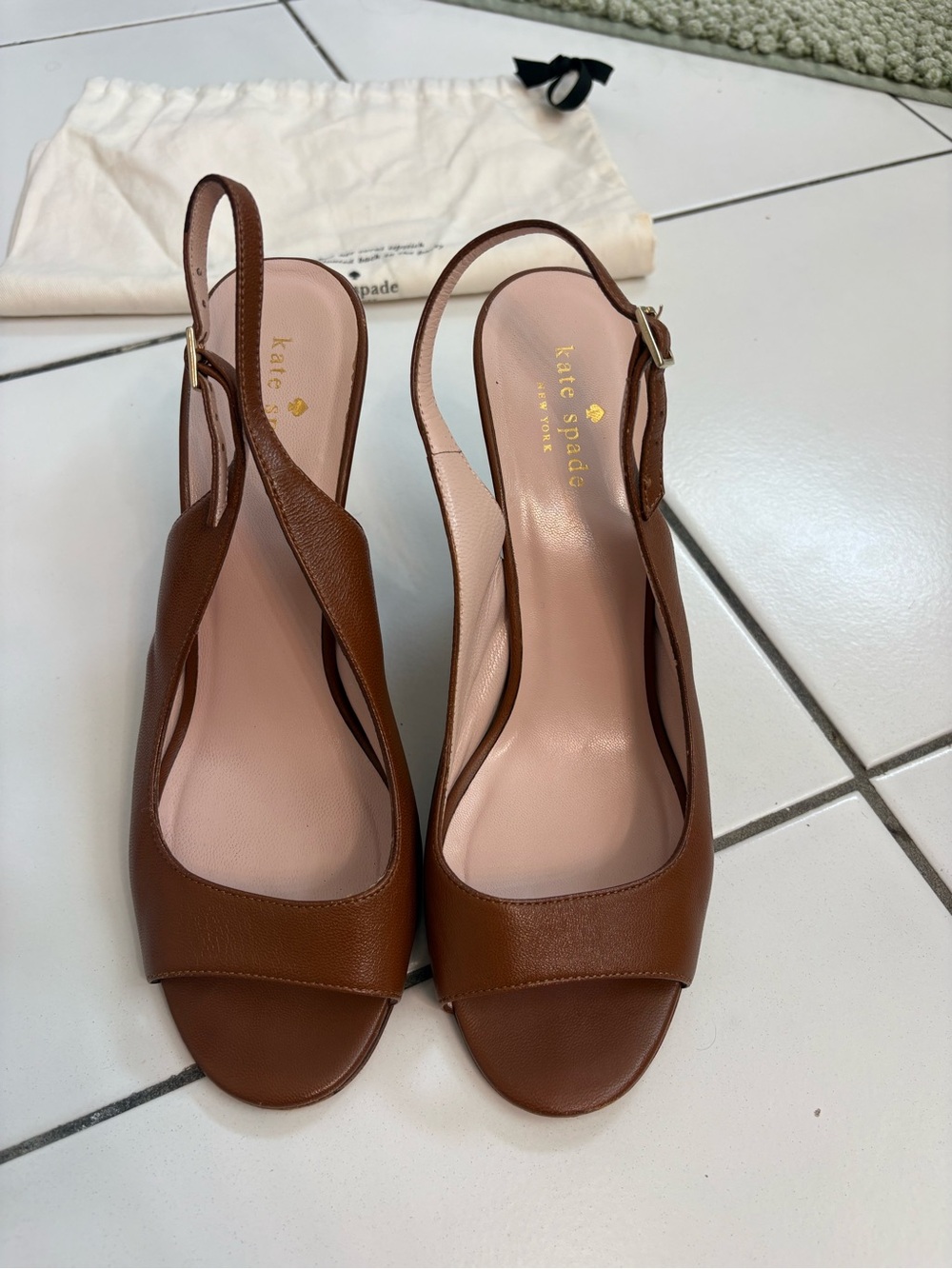 kate spade Brown Leather Peep-Toe Slingback Wedges with dust bag - Picture 2 of 7